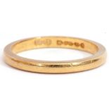 22ct gold wedding ring of plain polished design, Birmingham 1956, size K, 2.8gms