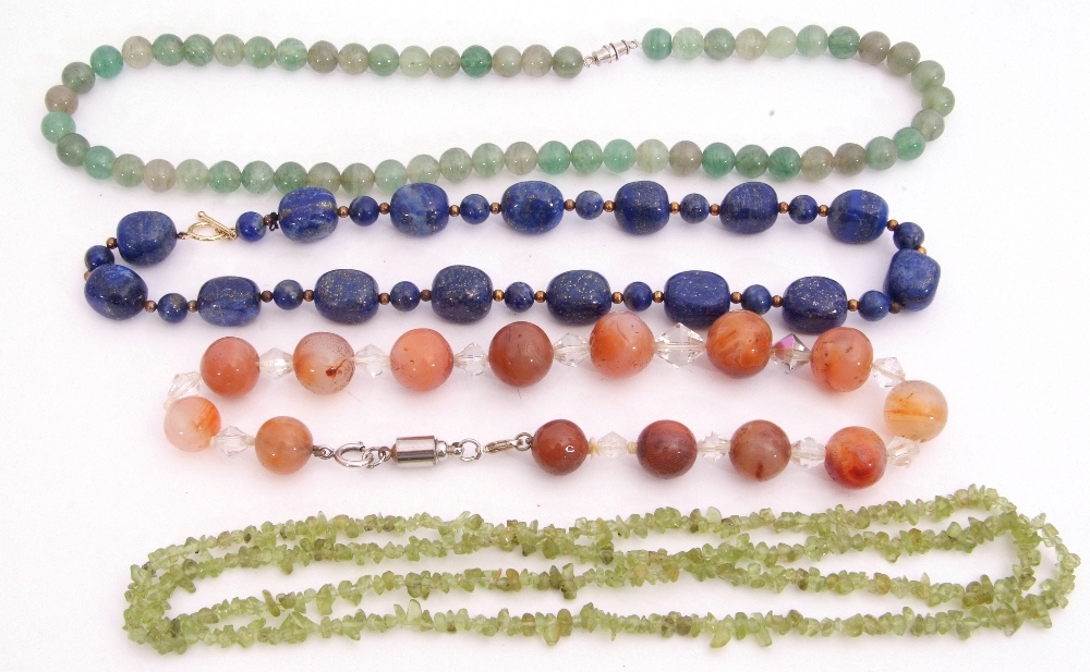 Mixed Lot: beads, to include a single row of graduated lapis lazuli beads together with three