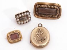 Mixed Lot: Victorian oval pendant/locket, together with three 19th century mourning brooches, each