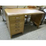 LIGHT OAK UTILITY SINGLE PEDESTAL DESK, 121CM WIDE