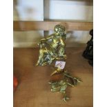 BRASS FIGURE OF A CHERUB AND A FIGURE OF A FROG