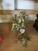 BRASS FIGURE OF A CHERUB AND A FIGURE OF A FROG