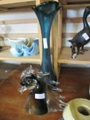 GLASS SCULPTURE OF A HORSE AND A LARGE GLASS VASE