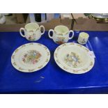 ROYAL DOULTON BUNNIKINS WARES INCLUDING TWO MUGS WITH LOOP HANDLES, A BOWL AND EGG CUP