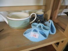 THREE SMALL PORCELAIN BASKETS ETC