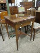 EDWARDIAN MAHOGANY INLAID ENVELOPE CARD TABLE, 56CM WIDE