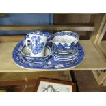 BLUE AND WHITE WARES INCLUDING TRANSFER PRINTED WARES AND CAUGHLEY BOWL