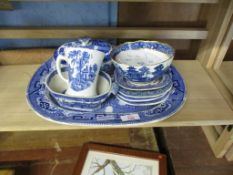 BLUE AND WHITE WARES INCLUDING TRANSFER PRINTED WARES AND CAUGHLEY BOWL