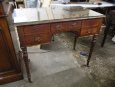 STAINED OAK KNEEHOLE DRESSING TABLE WITH FIVE DRAWERS, 96CM WIDE