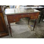 STAINED OAK KNEEHOLE DRESSING TABLE WITH FIVE DRAWERS, 96CM WIDE