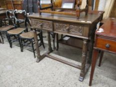 OAK TWO DRAWER SIDE TABLE, 92CM WIDE