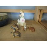 ROYAL DOULTON FIGURE OF “DINNERTIME” HN3726 AND FOUR SMALL WADE TYPE ANIMALS
