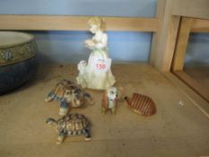 ROYAL DOULTON FIGURE OF “DINNERTIME” HN3726 AND FOUR SMALL WADE TYPE ANIMALS