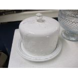 WHITE GLAZED CERAMIC STILTON DISH AND COVER