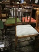 SET OF THREE INLAID BAR BACK DINING CHAIRS (VARIOUS COLOURED SEATS)