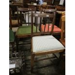 SET OF THREE INLAID BAR BACK DINING CHAIRS (VARIOUS COLOURED SEATS)