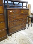 MAHOGANY FIVE DRAWER CHEST ON SHORTENED BRACKET FEET, 98CM WIDE