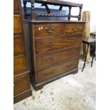 MAHOGANY FIVE DRAWER CHEST ON SHORTENED BRACKET FEET, 98CM WIDE