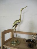 LARGE BRASS MODEL OF A WADING BIRD