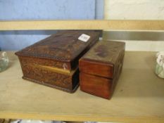 BOX WITH LEATHER DECORATION TOGETHER WITH SMALL BOX CONTAINING PLAYING CARDS