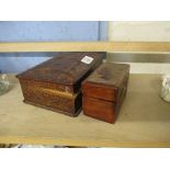 BOX WITH LEATHER DECORATION TOGETHER WITH SMALL BOX CONTAINING PLAYING CARDS