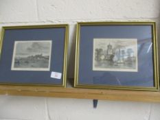 TWO PRINTS OF WESTMINSTER BRIDGE AND FULHAM CHURCH