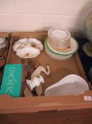 TRAY CONTAINING CERAMIC ITEMS INCLUDING SAUCERS BY COPELAND ETC