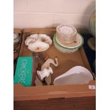TRAY CONTAINING CERAMIC ITEMS INCLUDING SAUCERS BY COPELAND ETC