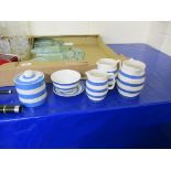 KITCHEN POTTERY WARES BY T G GREEN IN BLUE AND WHITE STRIPE