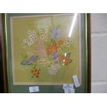 EMBROIDERY OF FLOWERS IN WOODEN FRAME