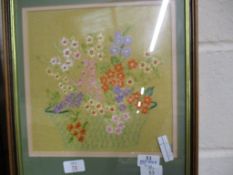 EMBROIDERY OF FLOWERS IN WOODEN FRAME