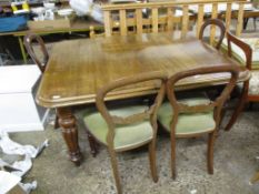 VICTORIAN MAHOGANY WIND-OUT EXTENDING DINING TABLE, 141CM LONG, TOGETHER WITH FOUR VARIOUS VICTORIAN