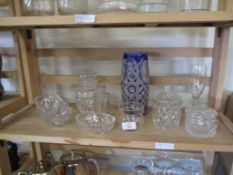 GLASS WARES INCLUDING A BOHEMIAN STYLE VASE WITH BLUE FLASHING