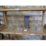 GLASS WARES INCLUDING A BOHEMIAN STYLE VASE WITH BLUE FLASHING