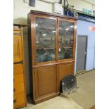 MAHOGANY BOOKCASE CABINET WITH ASTRAGAL GLAZED TOP OVER CUPBOARD BASE, 136CM WIDE