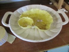 LARGE CERAMIC TRAY AND BRETBY STYLE LEAF MOULDED CERAMIC TRAY