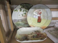 TWO ROYAL DOULTON SERIES WARE PLATES AND A ROYAL DOULTON SERIES WARE DISH