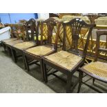 SET OF THREE CHIPPENDALE STYLE OAK RUSH SEAT DINING CHAIRS