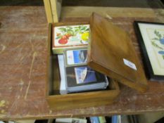 BOX WITH VARIOUS CARDS INCLUDING TWO FROM THE CUNARD LINE FEATURING QUEEN MARY II AND QUEEN