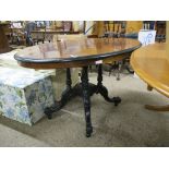 VICTORIAN INLAID WALNUT OVAL PEDESTAL LOO TABLE, 130CM LONG