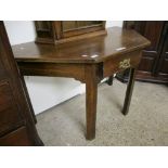 MAHOGANY SIDE TABLE OF CANTED FORM WITH SINGLE FRIEZE DRAWER, 117CM WIDE