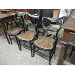 SET OF THREE SHIBAYAMA DECORATED AND EBONISED LACQUERED CANE SEATED BEDROOM CHAIRS