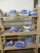 BLUE AND WHITE WARES IN THE SPODE ITALIAN PATTERN COMPRISING VARIOUS DESSERT BOWLS, COFFEE MUGS,