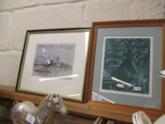 PAIR OF PRINTS IN WOODEN FRAMES, ONE OF A BROADS SCENE