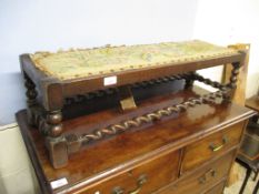 EARLY 20TH CENTURY OAK STOOL WITH GROSPOINT WOOL UPHOLSTERED SEAT, 92CM WIDE