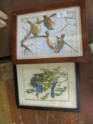 WATERCOLOUR OF BIRDS IN WOODEN FRAME TOGETHER WITH A FURTHER WATERCOLOUR