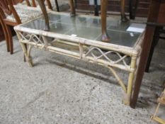 GLASS TOP CANE COFFEE TABLE, 106CM WIDE