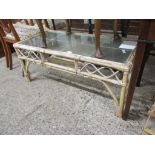 GLASS TOP CANE COFFEE TABLE, 106CM WIDE