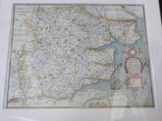 WILLIAM SMITH: ESSEXIAE COMITATUS, engraved hand coloured map, 1602, scarce issue, approx 405 x