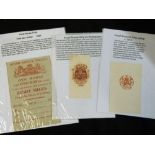 Stamp duties: 3 items - almanac proof, 1/3d circa 1813, newspaper proof 4d and unused post-horse